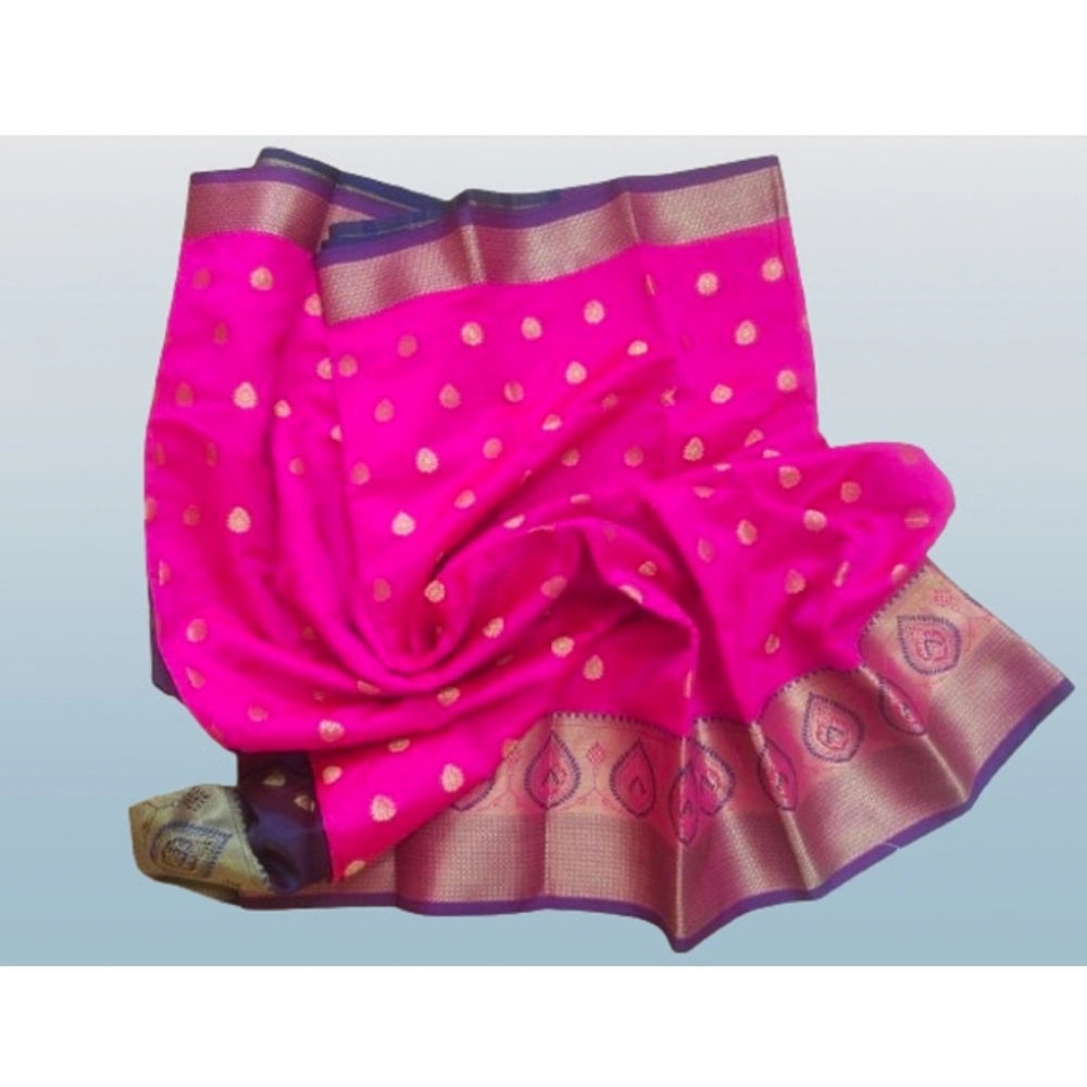 Appealing Silk Blend Woven Saree With Blouse Piece