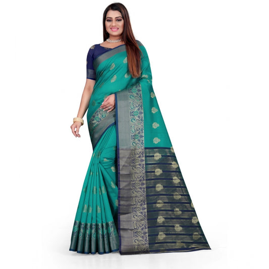 Appealing Silk Blend Woven Saree With Blouse Piece