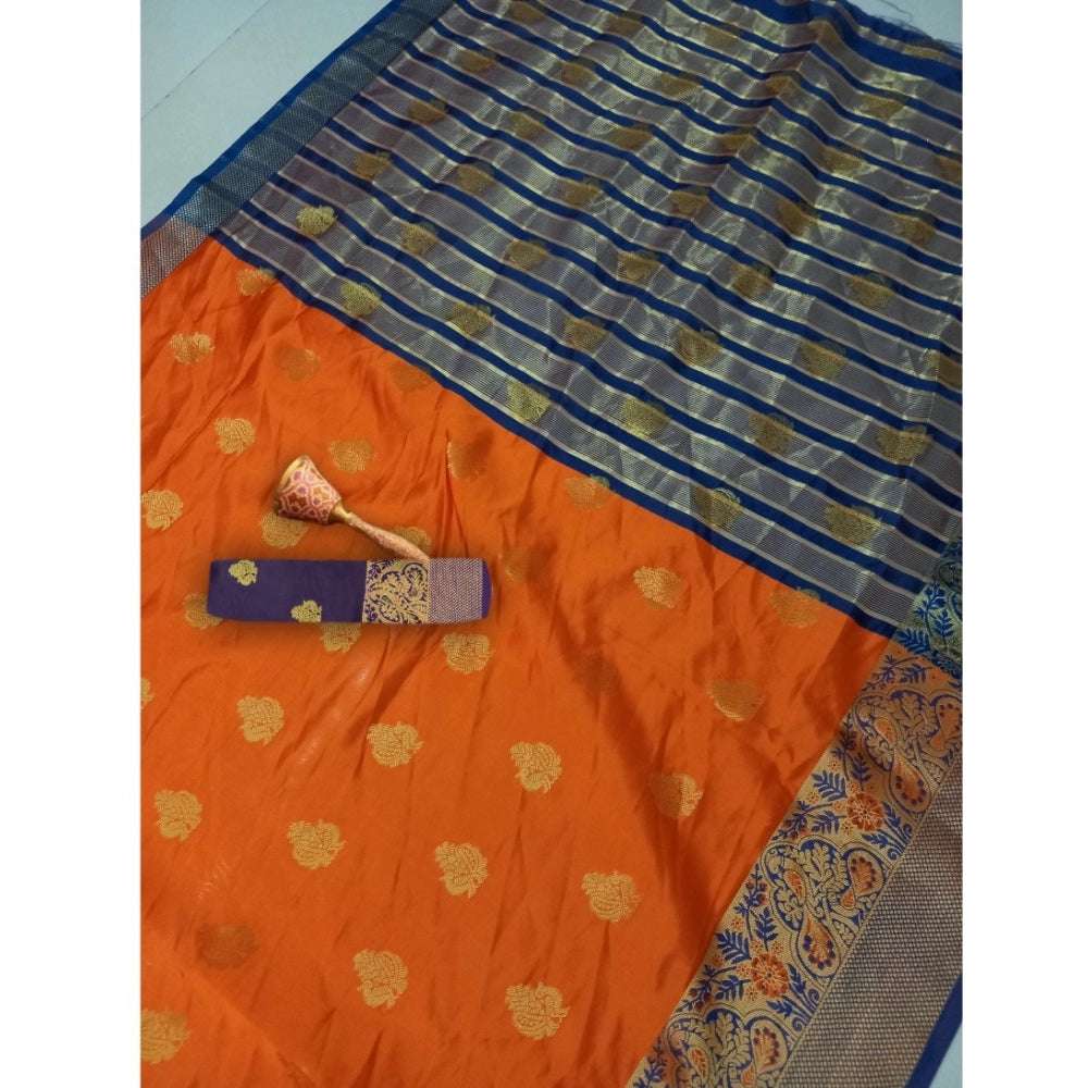 Appealing Silk Blend Woven Saree With Blouse Piece