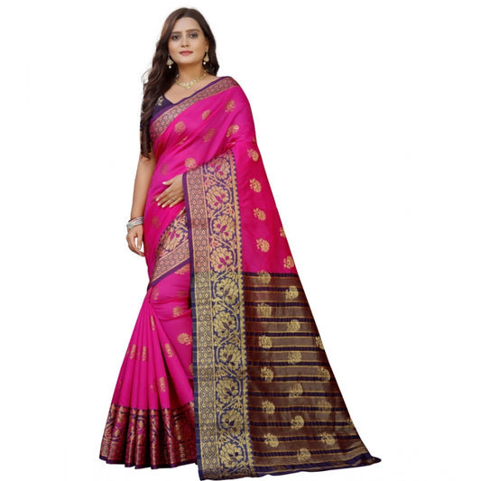 Appealing Silk Blend Woven Saree With Blouse Piece