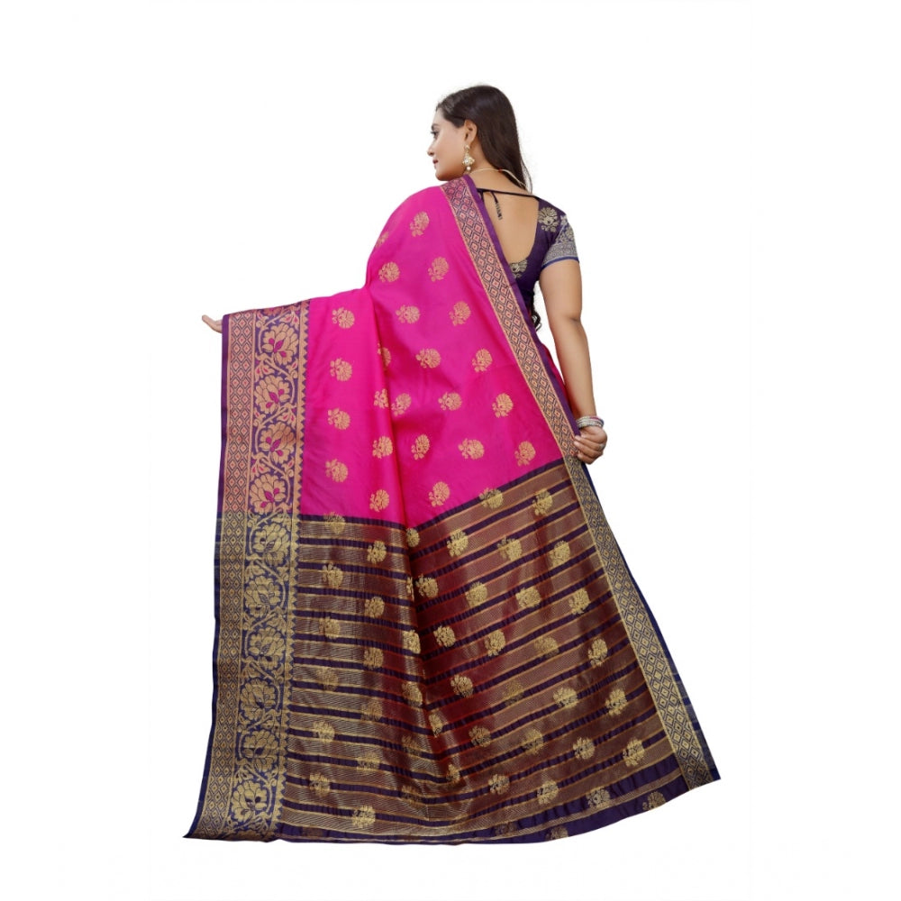 Appealing Silk Blend Woven Saree With Blouse Piece