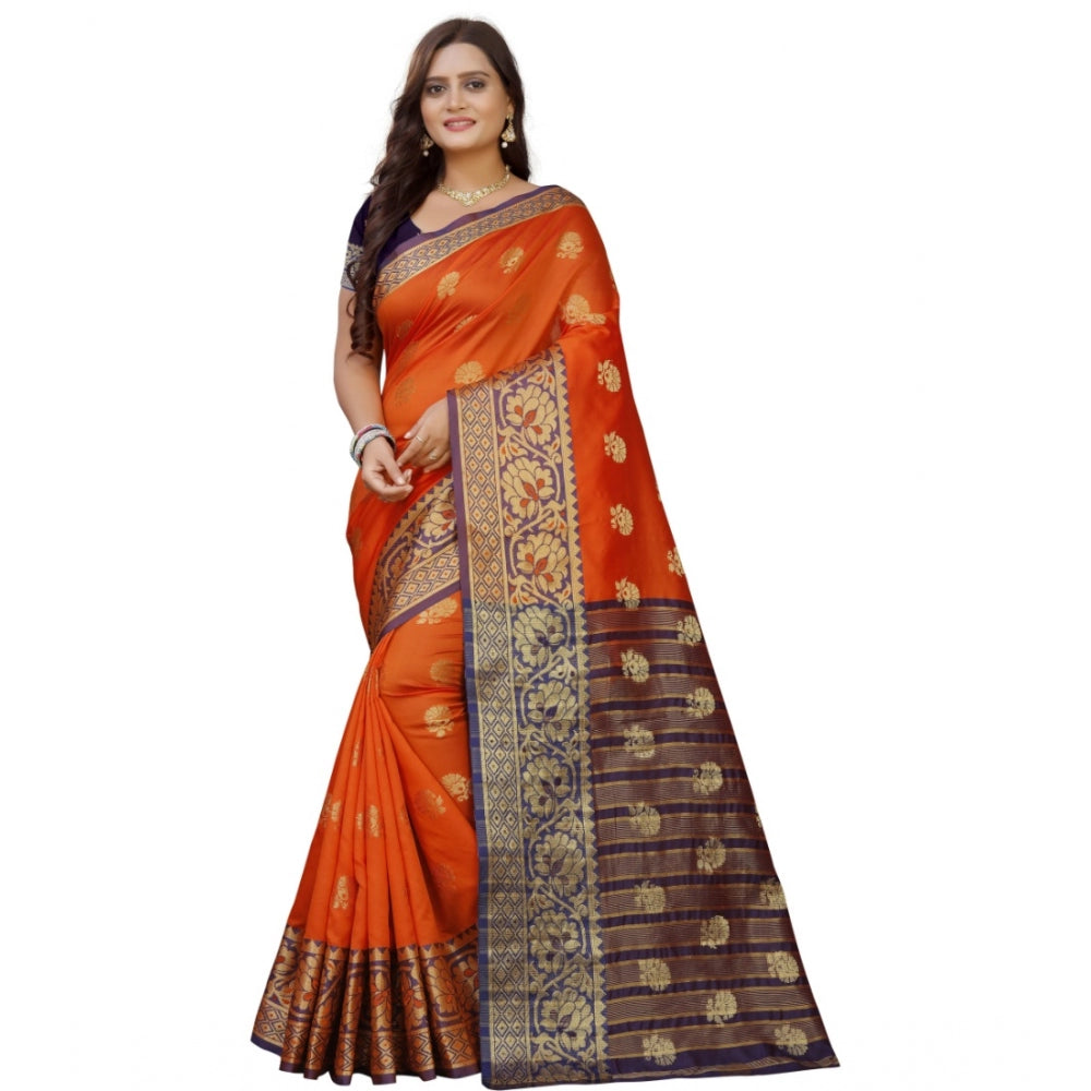 Appealing Silk Blend Woven Saree With Blouse Piece