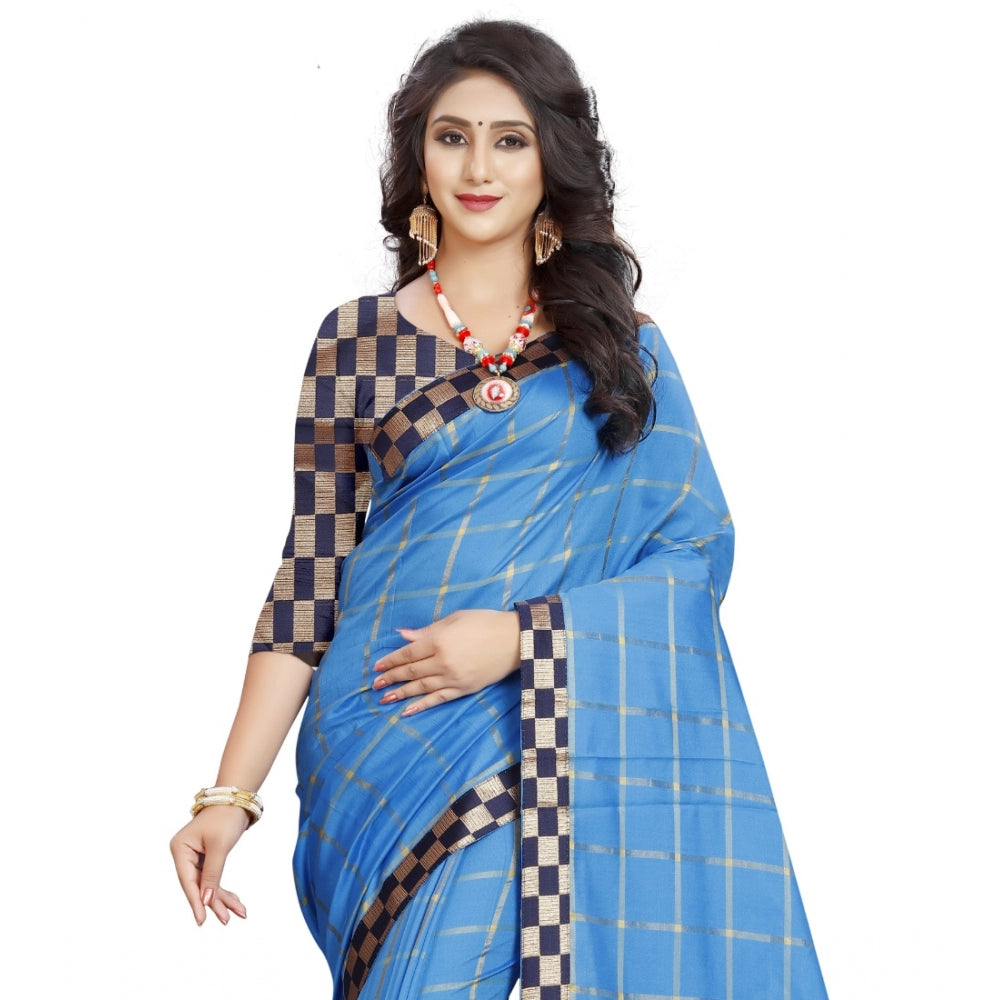 Charming Cotton Silk Checkered Saree With Blouse Piece