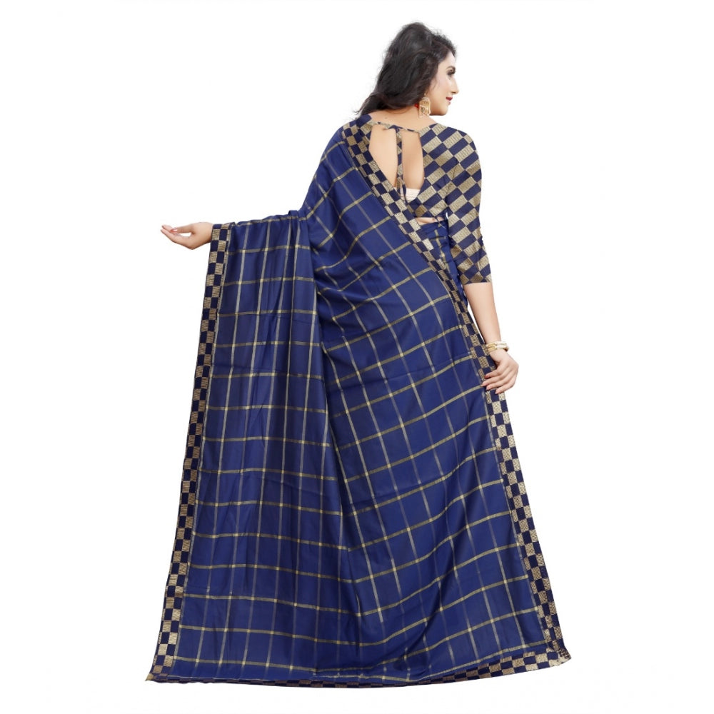 Charming Cotton Silk Checkered Saree With Blouse Piece