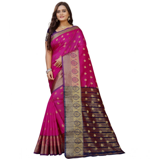 Appealing Silk Blend Woven Saree With Blouse Piece