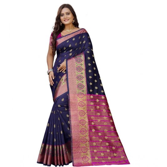 Appealing Silk Blend Woven Saree With Blouse Piece