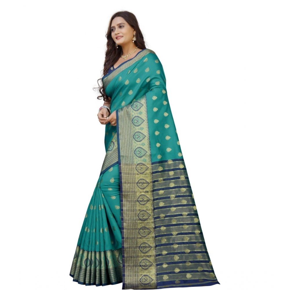 Appealing Silk Blend Woven Saree With Blouse Piece