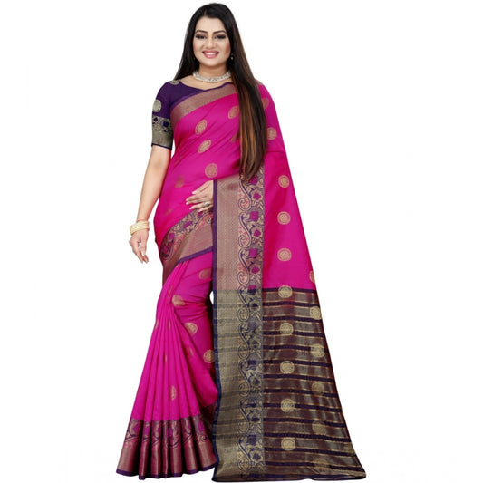 Appealing Silk Blend Woven Saree With Blouse Piece