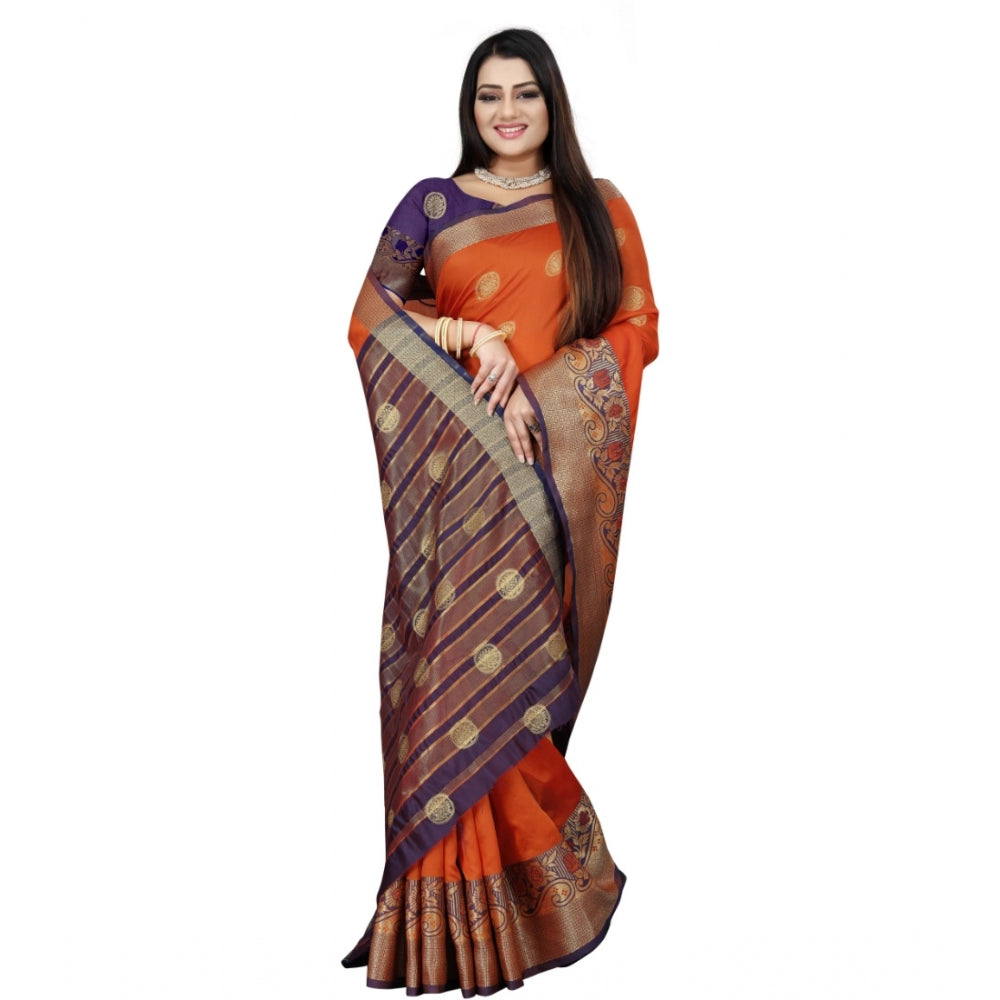 Appealing Silk Blend Woven Saree With Blouse Piece