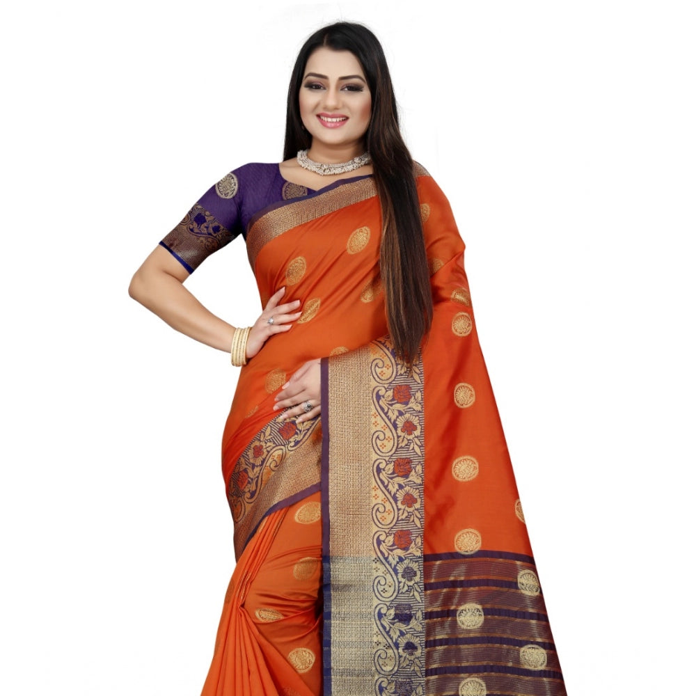 Appealing Silk Blend Woven Saree With Blouse Piece