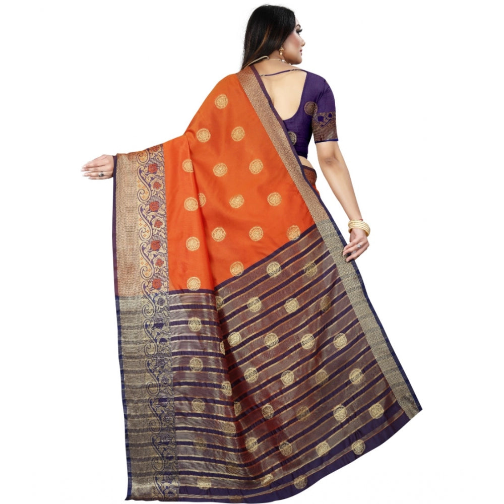 Appealing Silk Blend Woven Saree With Blouse Piece