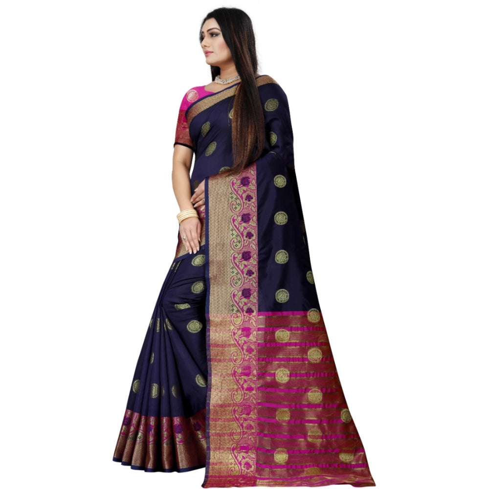 Appealing Silk Blend Woven Saree With Blouse Piece