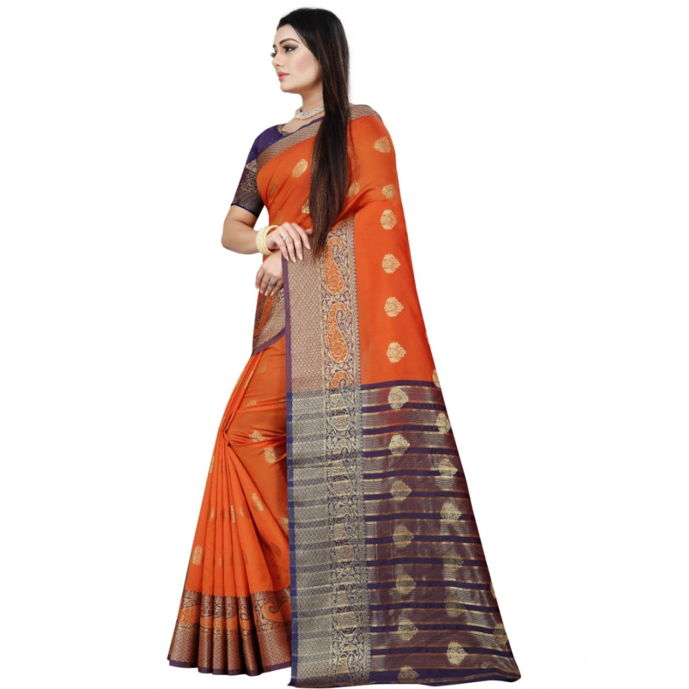 Appealing Silk Blend Woven Saree With Blouse Piece