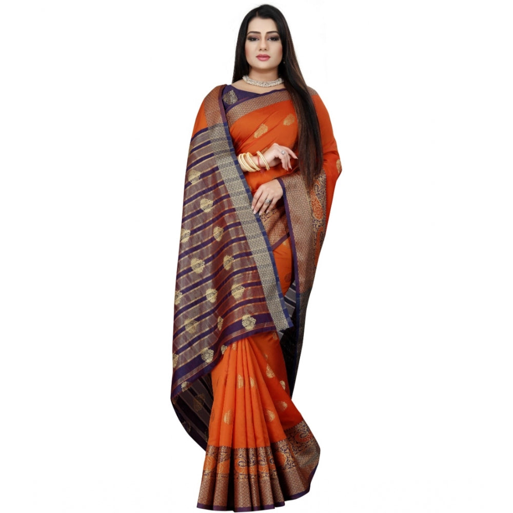 Appealing Silk Blend Woven Saree With Blouse Piece