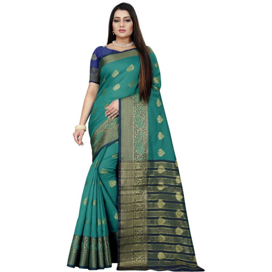 Appealing Silk Blend Woven Saree With Blouse Piece