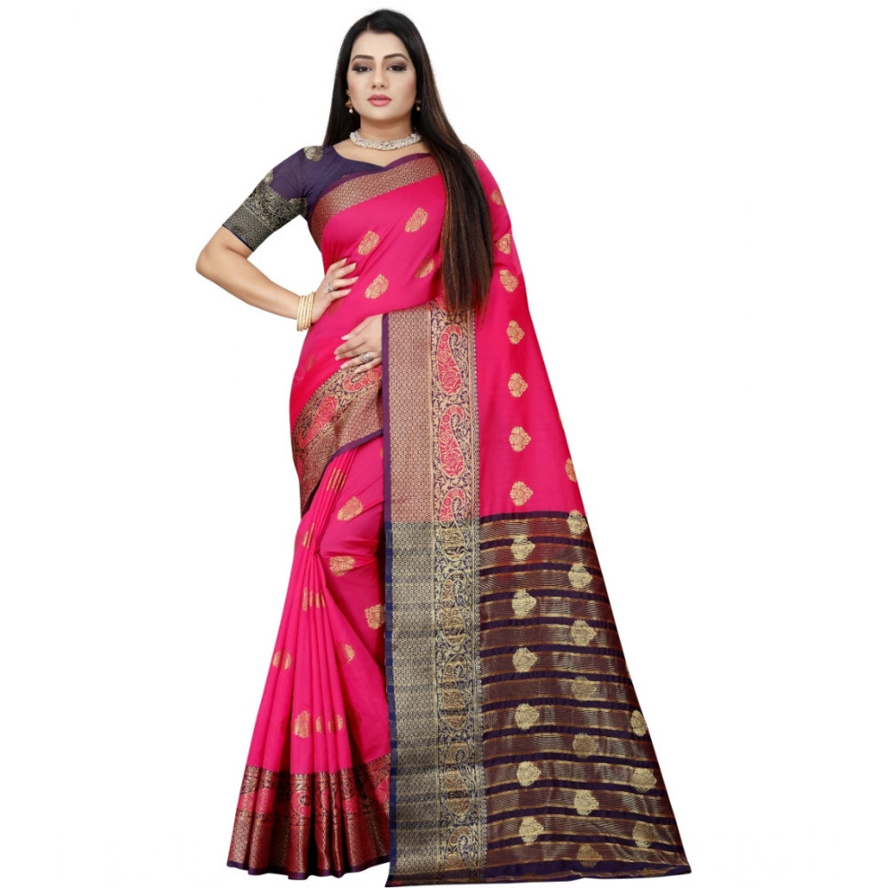 Appealing Silk Blend Woven Saree With Blouse Piece