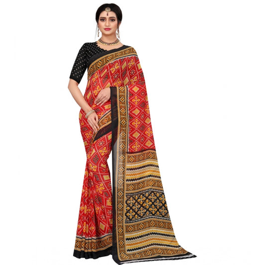 Fabulous Georgette Floral Print Saree With Blouse Piece