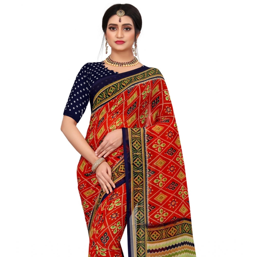 Fabulous Georgette Floral Print Saree With Blouse Piece