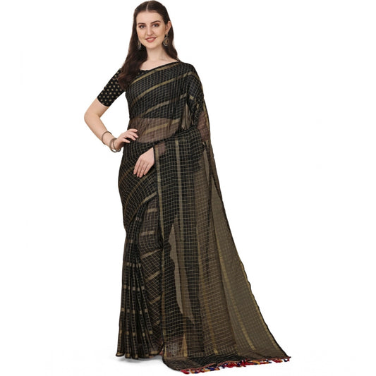 Incredible Silk Blend Checkered Saree With Blouse Piece