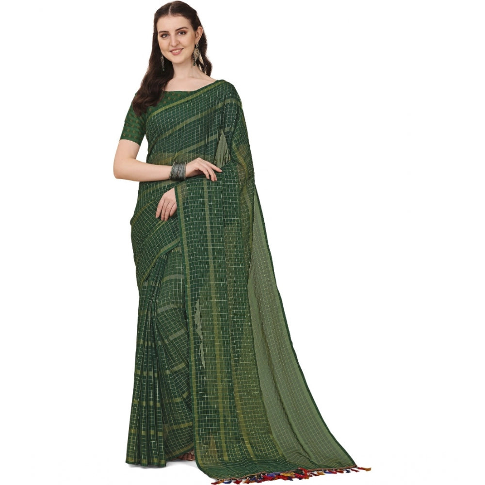 Incredible Silk Blend Checkered Saree With Blouse Piece