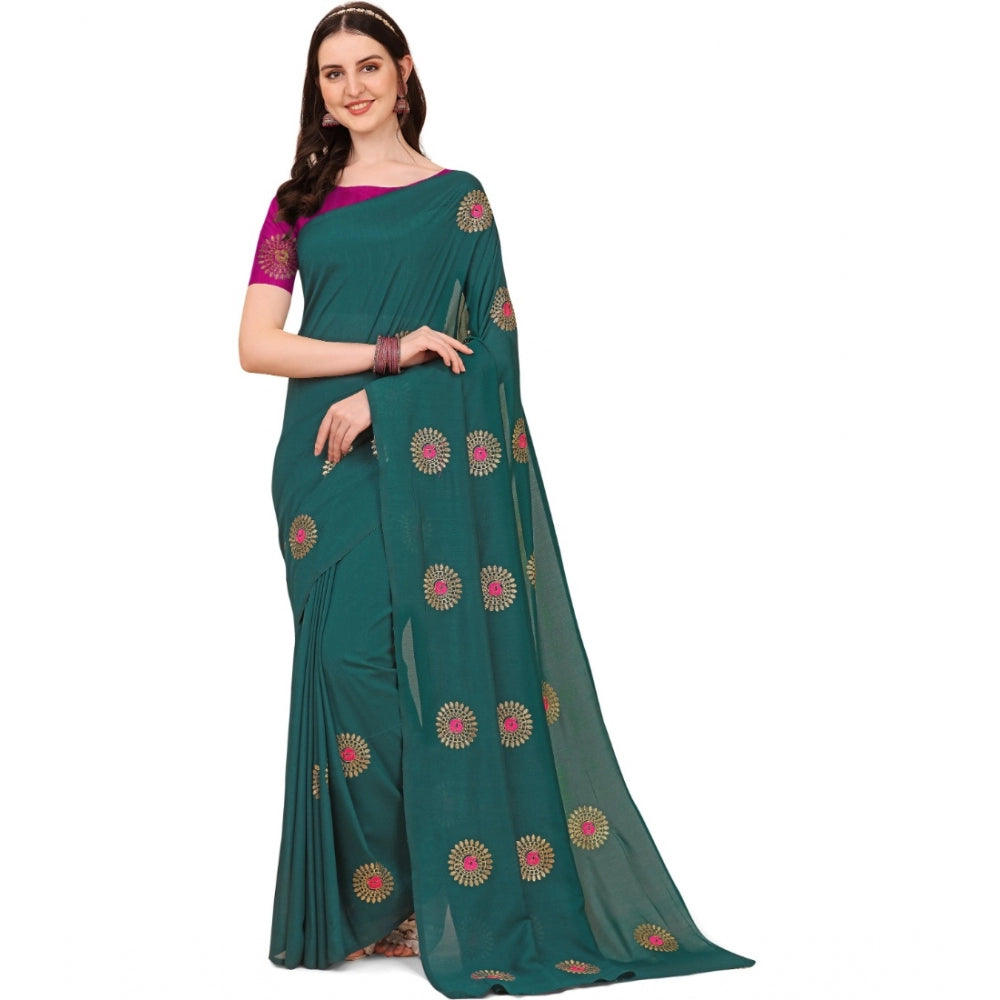 Incredible Silk Blend Embroidered Saree With Blouse Piece