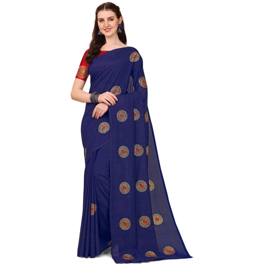 Incredible Silk Blend Embroidered Saree With Blouse Piece