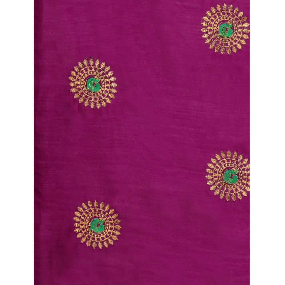 Incredible Silk Blend Embroidered Saree With Blouse Piece