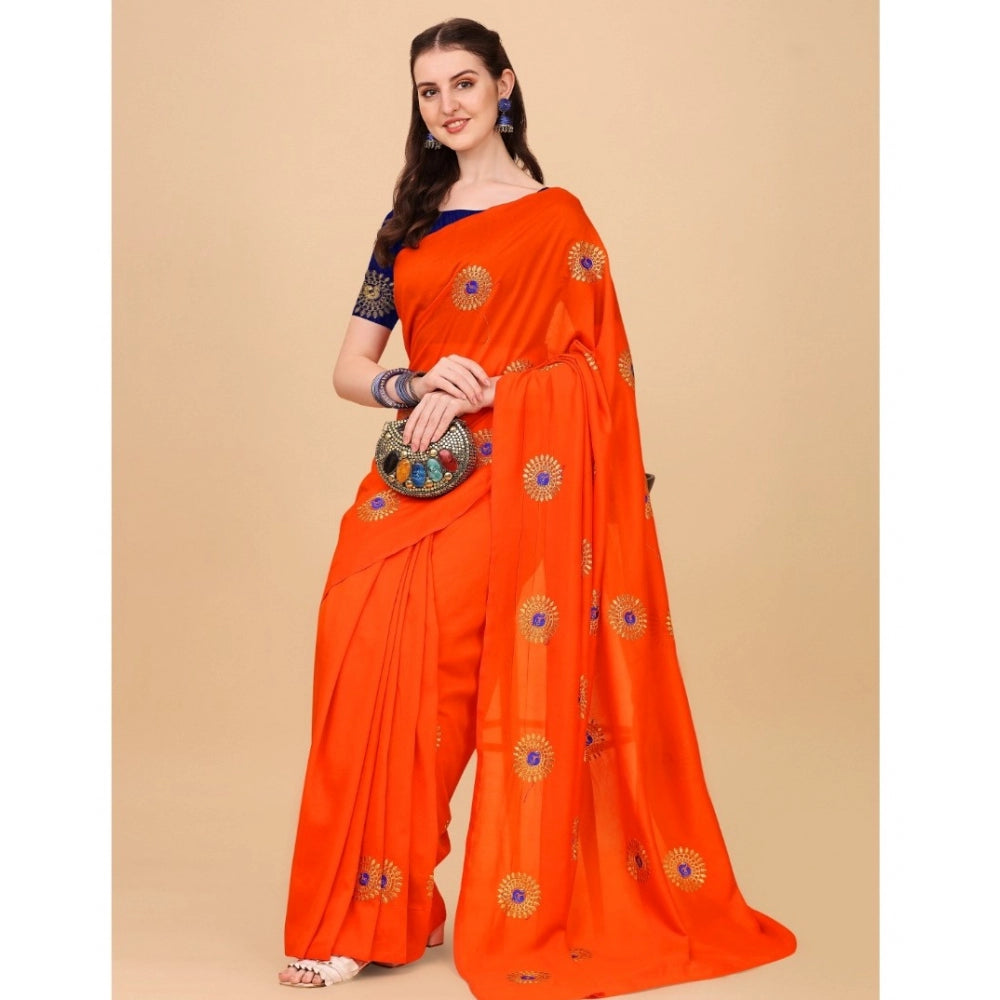 Incredible Silk Blend Embroidered Saree With Blouse Piece