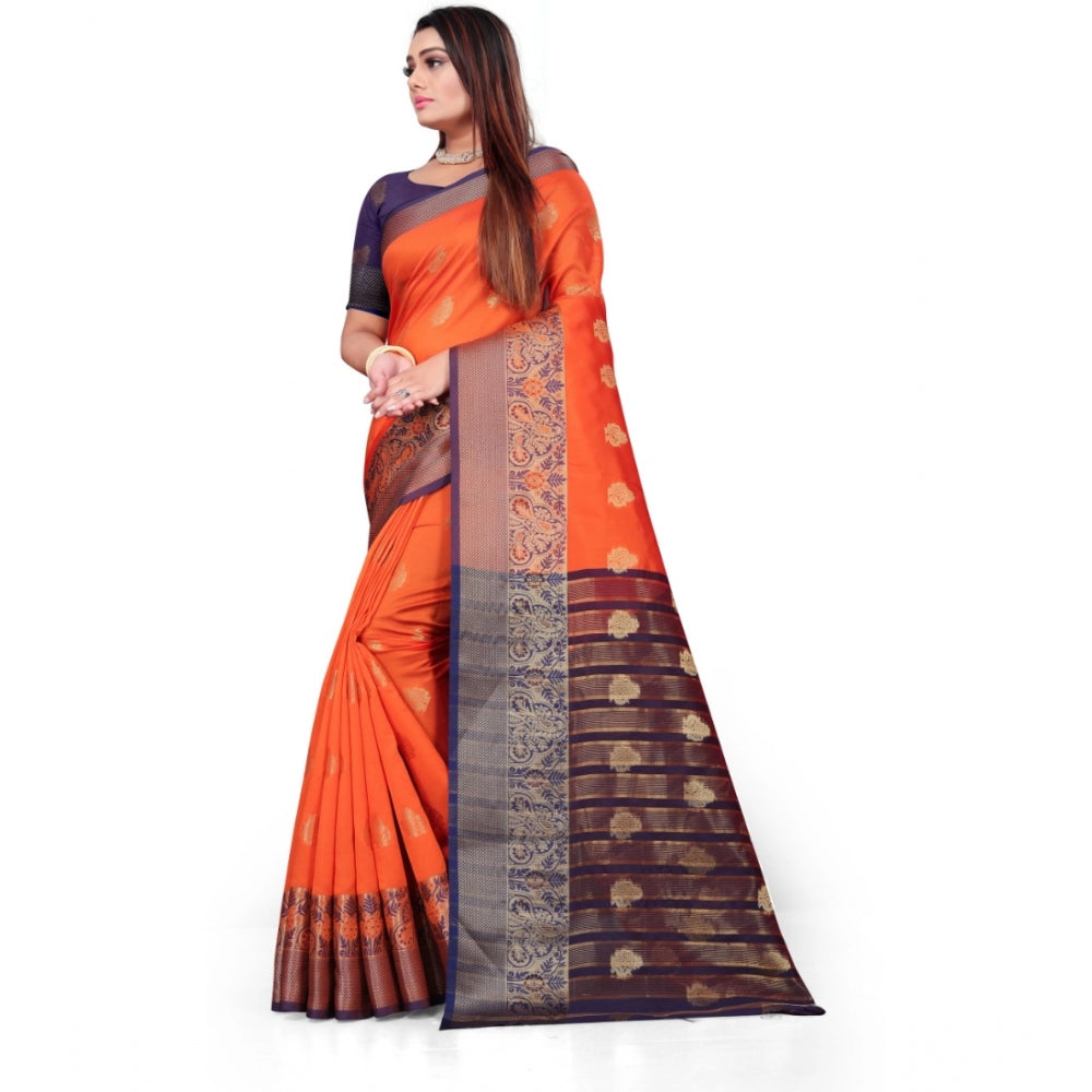 Appealing Silk Blend Woven Saree With Blouse Piece