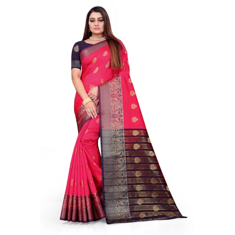 Appealing Silk Blend Woven Saree With Blouse Piece