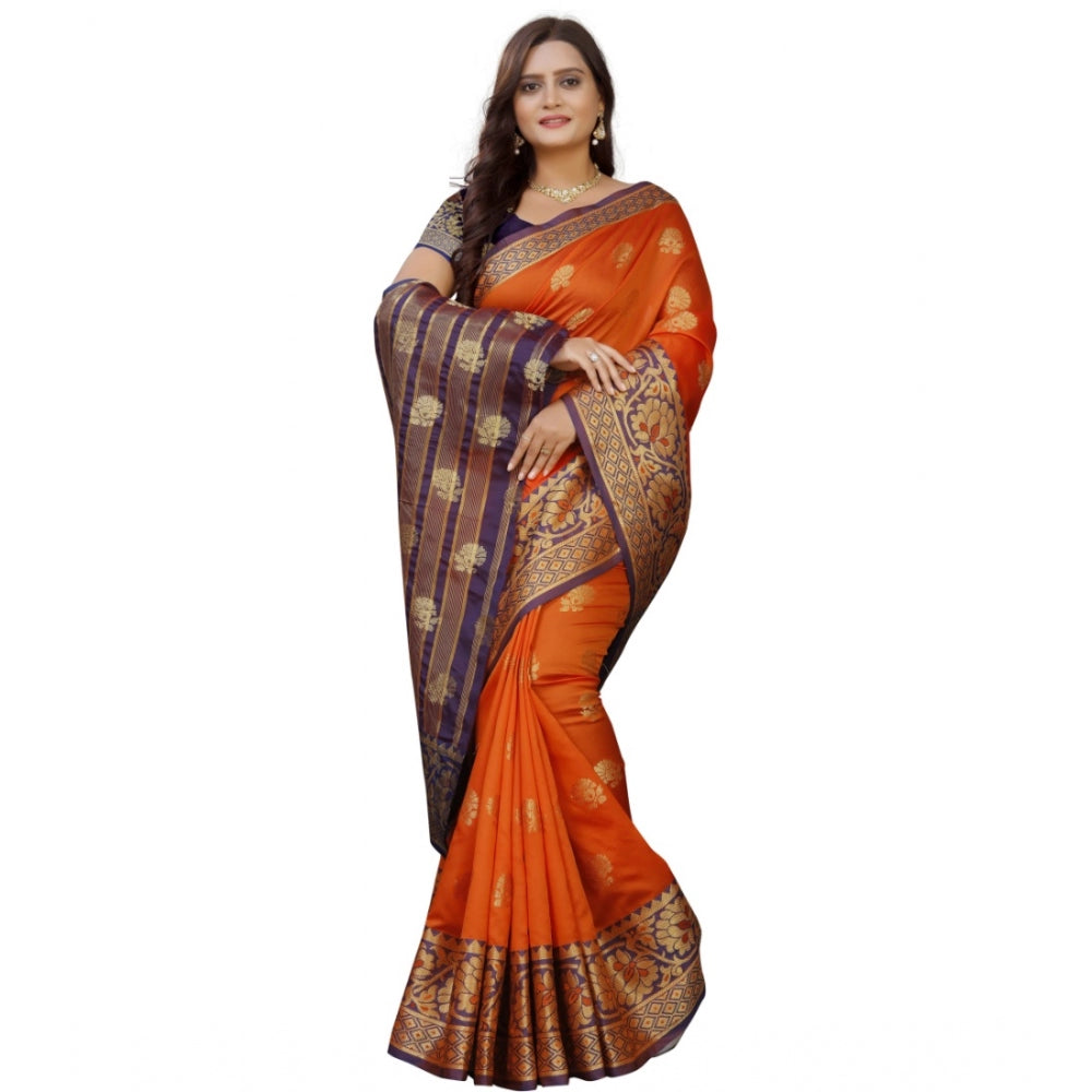 Appealing Silk Blend Woven Saree With Blouse Piece