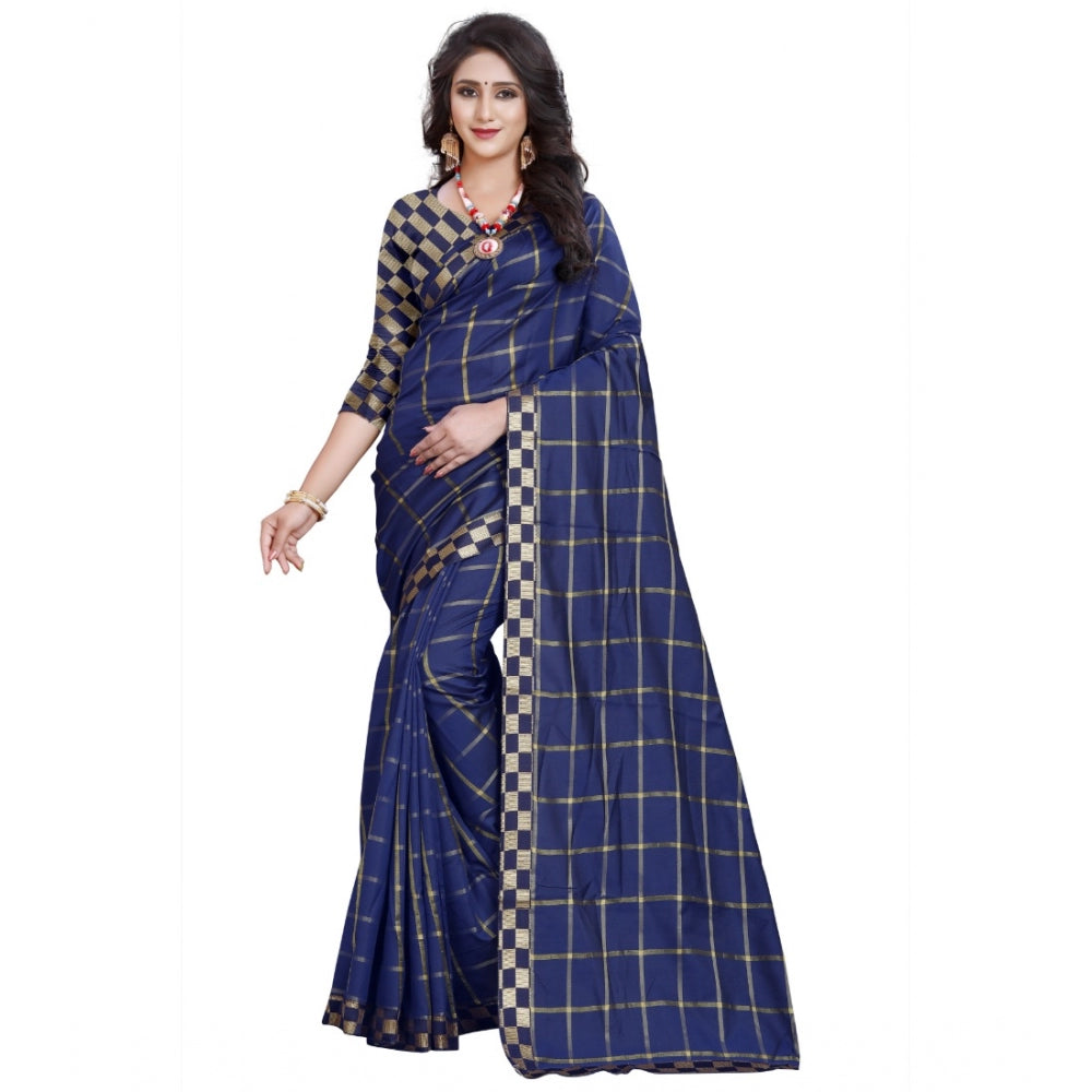 Charming Cotton Silk Checkered Saree With Blouse Piece