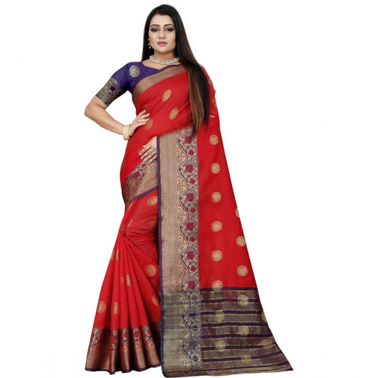 Appealing Silk Blend Woven Saree With Blouse Piece