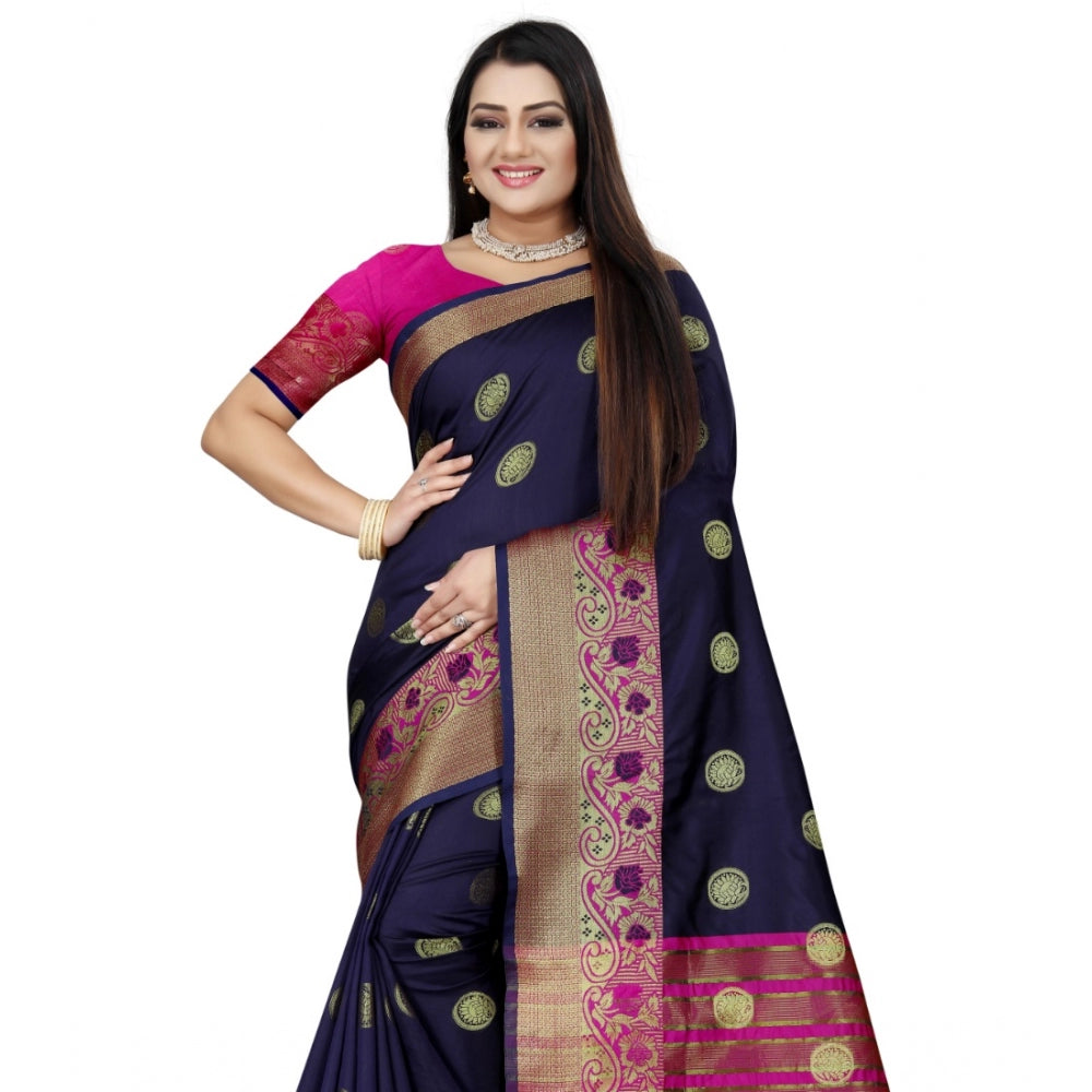 Appealing Silk Blend Woven Saree With Blouse Piece