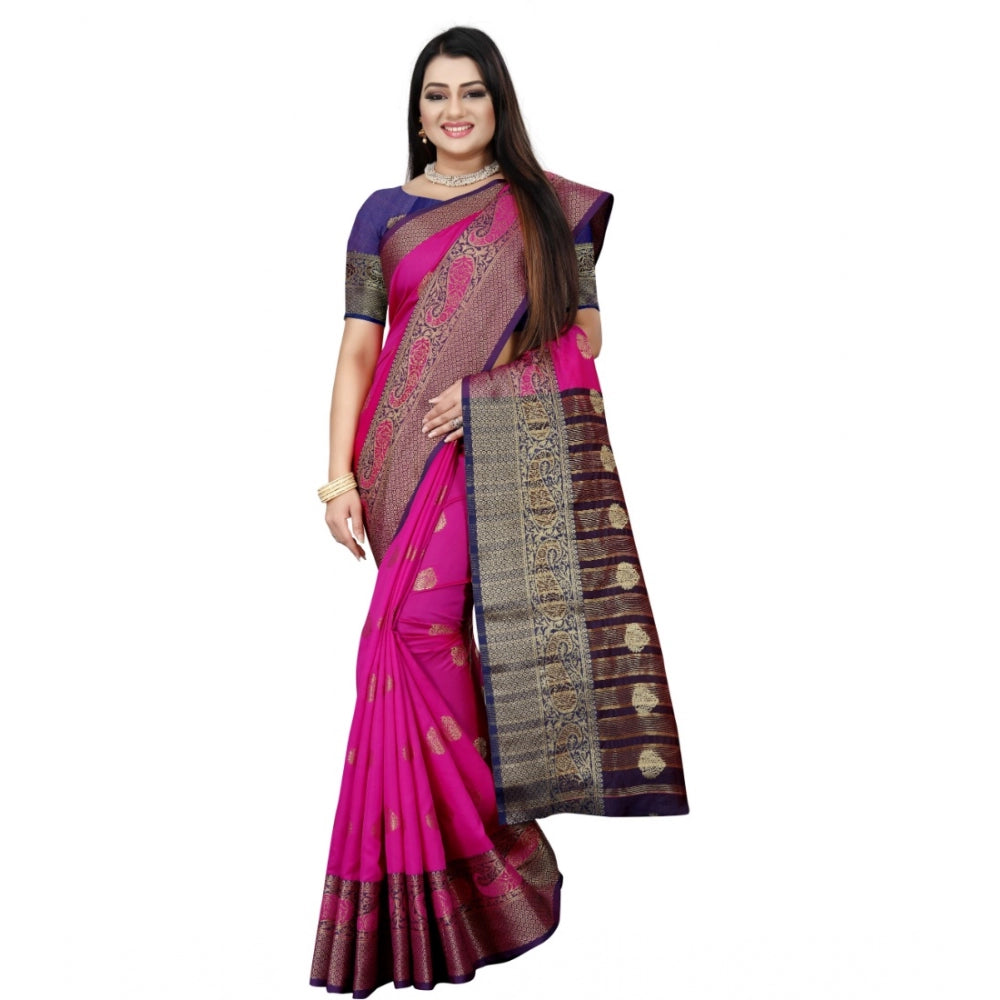 Appealing Silk Blend Woven Saree With Blouse Piece