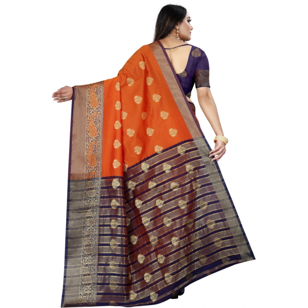 Appealing Silk Blend Woven Saree With Blouse Piece