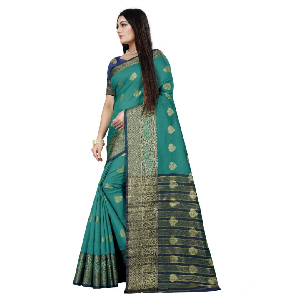 Appealing Silk Blend Woven Saree With Blouse Piece