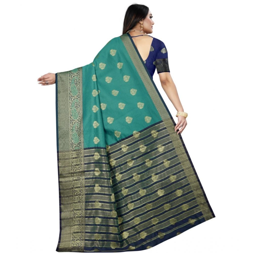 Appealing Silk Blend Woven Saree With Blouse Piece