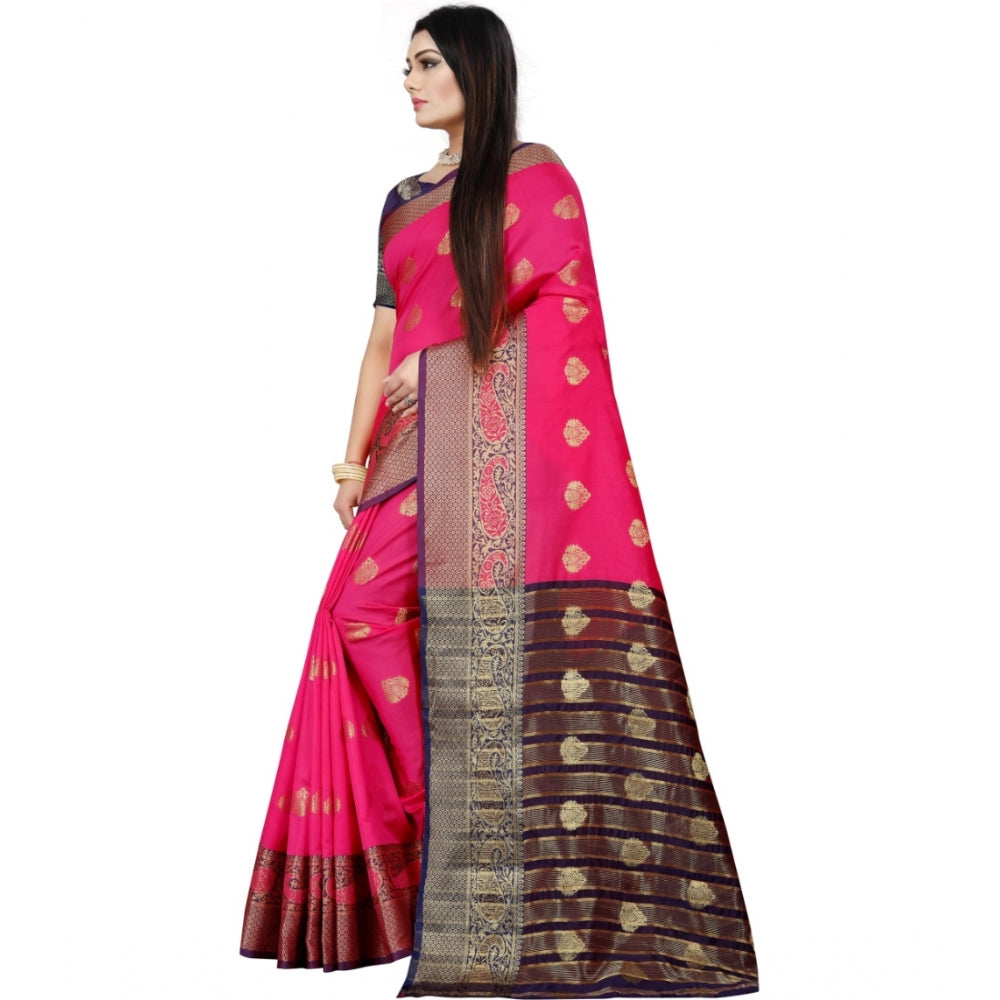 Appealing Silk Blend Woven Saree With Blouse Piece