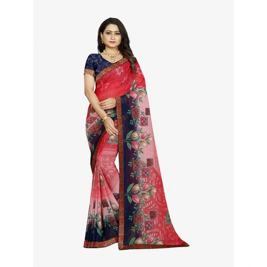 Fabulous Georgette Floral Print Saree With Blouse Piece