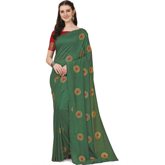 Incredible Silk Blend Embroidered Saree With Blouse Piece