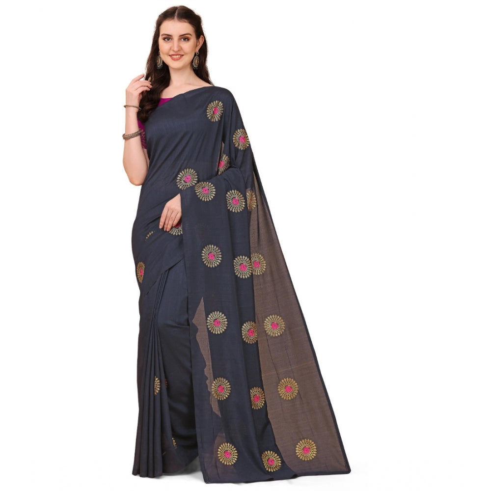 Incredible Silk Blend Embroidered Saree With Blouse Piece