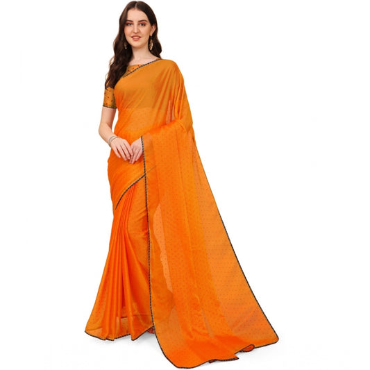 Incredible Silk Blend Embellished Saree With Blouse Piece