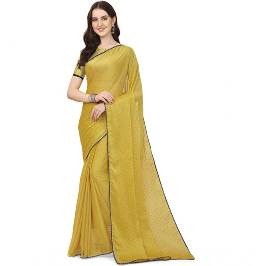 Incredible Silk Blend Embellished Saree With Blouse Piece