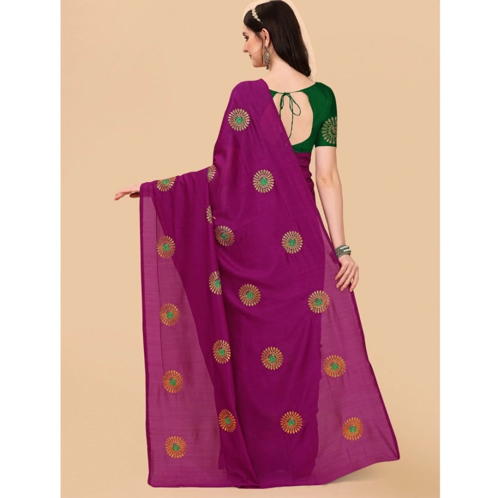 Incredible Silk Blend Embroidered Saree With Blouse Piece