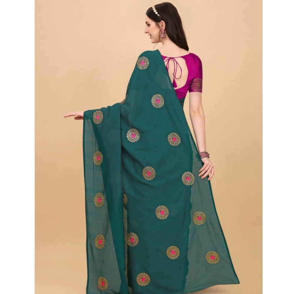 Incredible Silk Blend Embroidered Saree With Blouse Piece