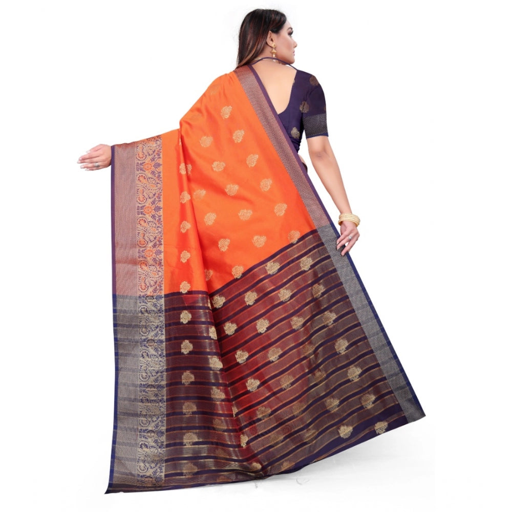 Appealing Silk Blend Woven Saree With Blouse Piece