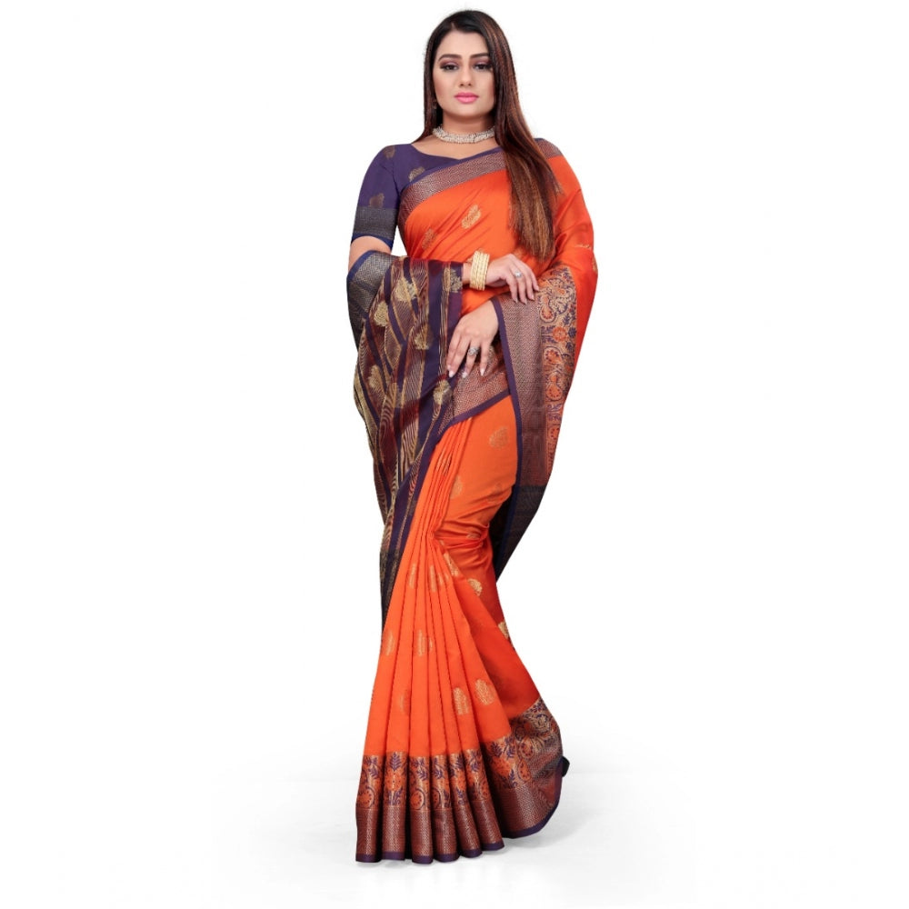 Appealing Silk Blend Woven Saree With Blouse Piece