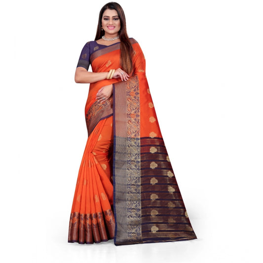 Appealing Silk Blend Woven Saree With Blouse Piece