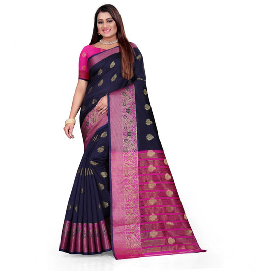 Appealing Silk Blend Woven Saree With Blouse Piece